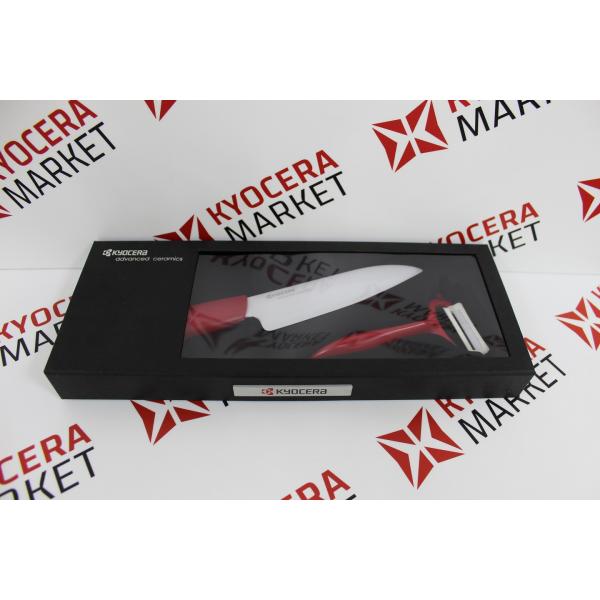 Набор из керамического ножа овощечистки Kyocera FK-140 WH-NRD + CP-10 NRD, подарочная упаковка (ALE020512)