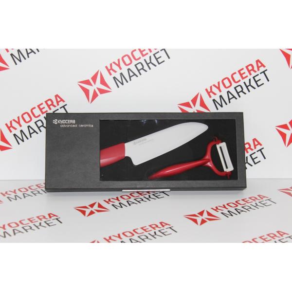 Набор из керамического ножа овощечистки Kyocera FK-140 WH-NRD + CP-10 NRD, подарочная упаковка (ALE020512)